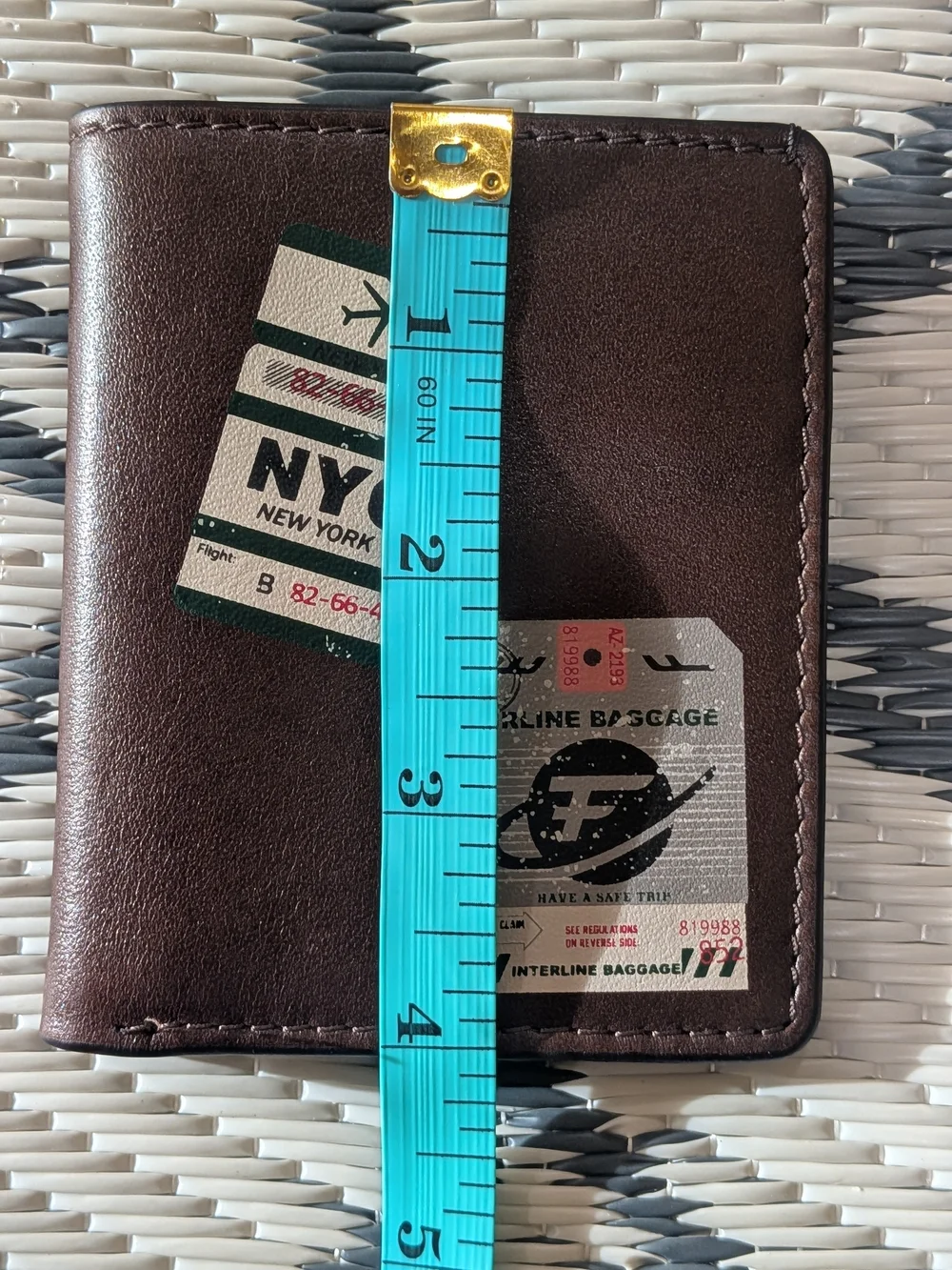 Authentic Fossil Men's Leather Bifold Passcase Wallet - Vintage Aviation Graphic